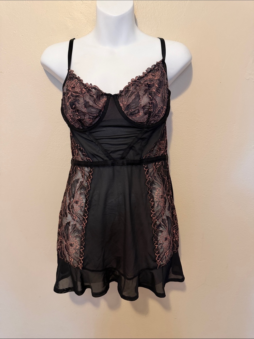 Auden Black Sheer Chemise with Rose Embroidery